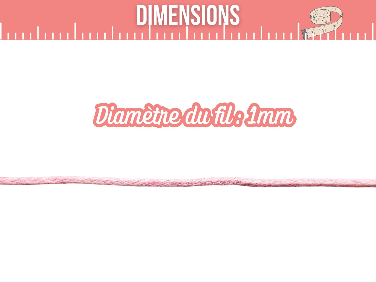Cordon en coton ciré rose 1mm - 10 mètres