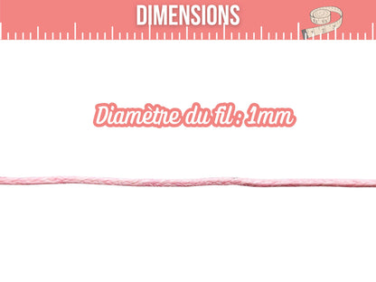 Cordon en coton ciré rose 1mm - 10 mètres