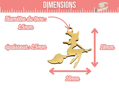 5 breloques sorcière sur balai halloween acier inoxydable doré