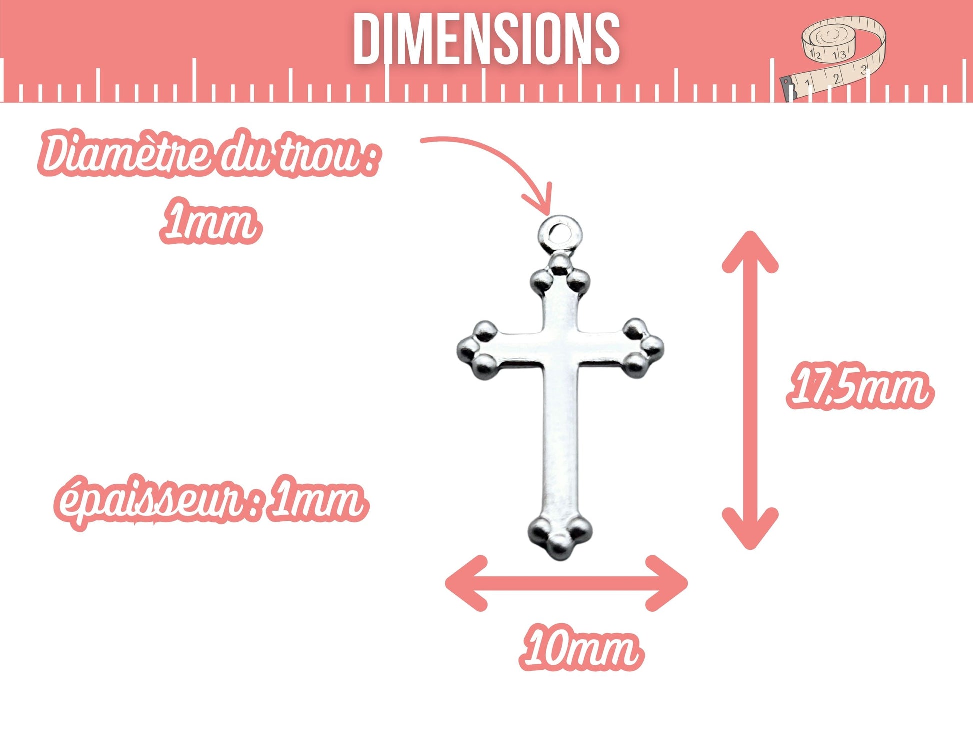 10 breloques croix religion 17,5mm acier inoxydable