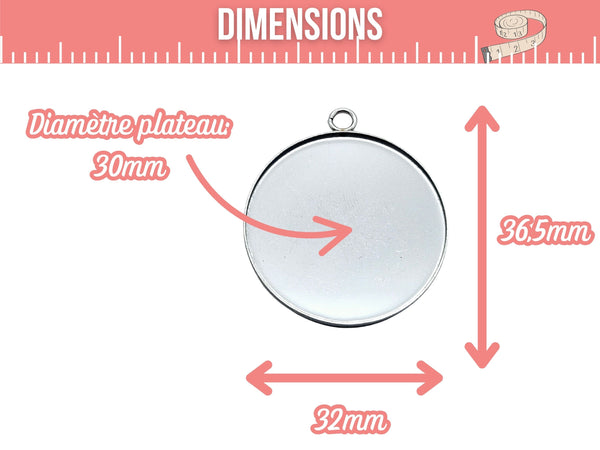 30 Ensembles Pendentifs Cabochons UNICRAFTALE - Plateaux Acier 8mm Avec Verre - DIY Bijoux
