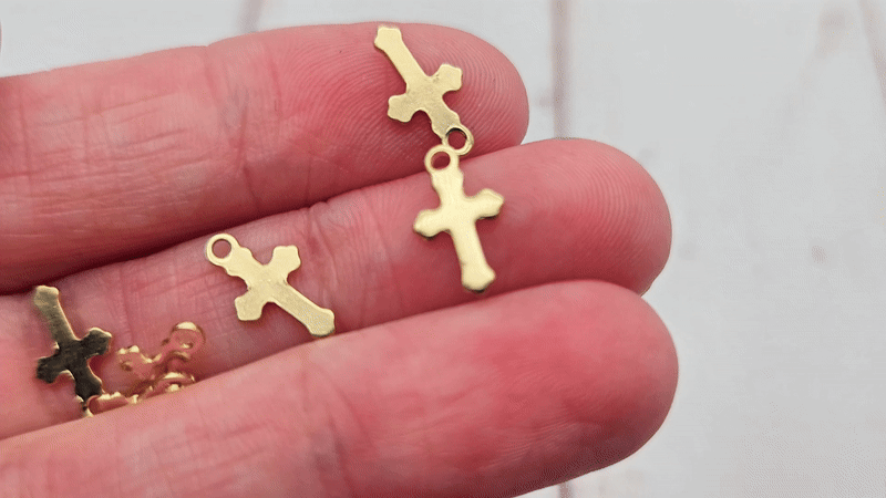 10 breloques croix religion 12mm acier inoxydable doré