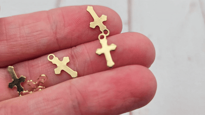 10 breloques croix religion 12mm acier inoxydable doré
