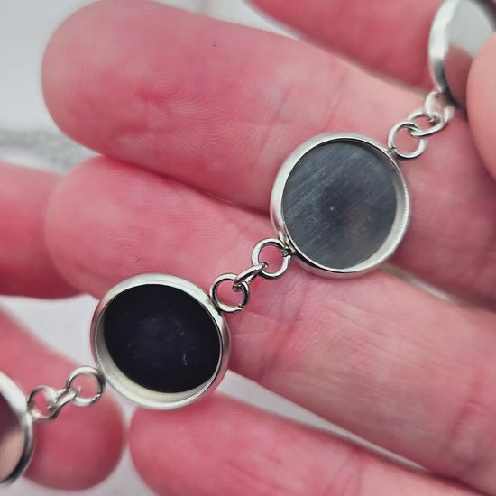 2 bracelets 7 plateaux cabochon 12mm acier inoxydable