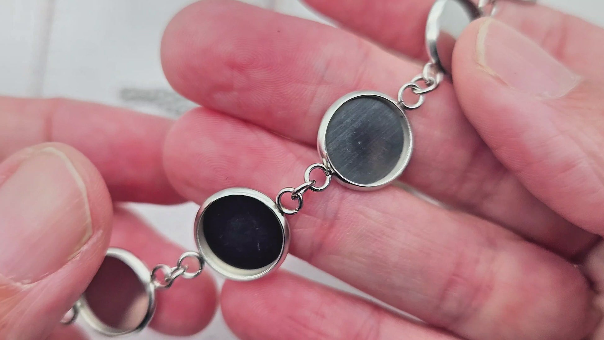 2 bracelets 7 plateaux cabochon 12mm acier inoxydable