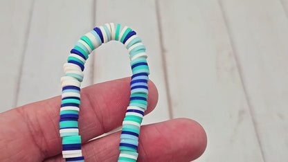 290 perles heishi tons bleu turquoise blanc 6mm
