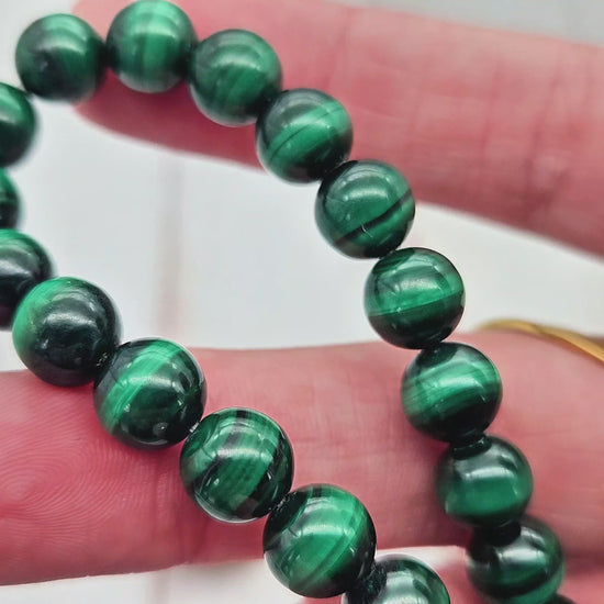 15 perles malachite rondes 8mm