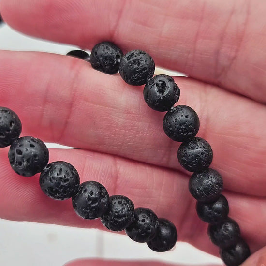 60 perles de lave rondes noires 6mm