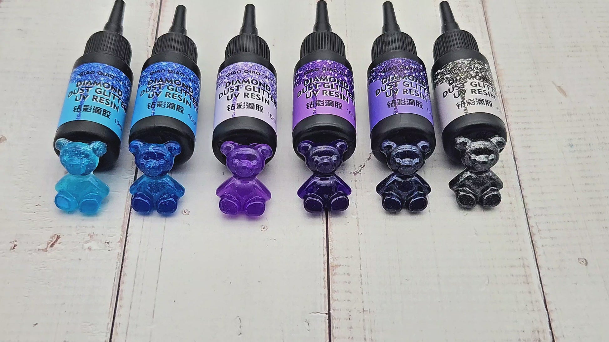 6 flacons de résine UV pailletée série violette